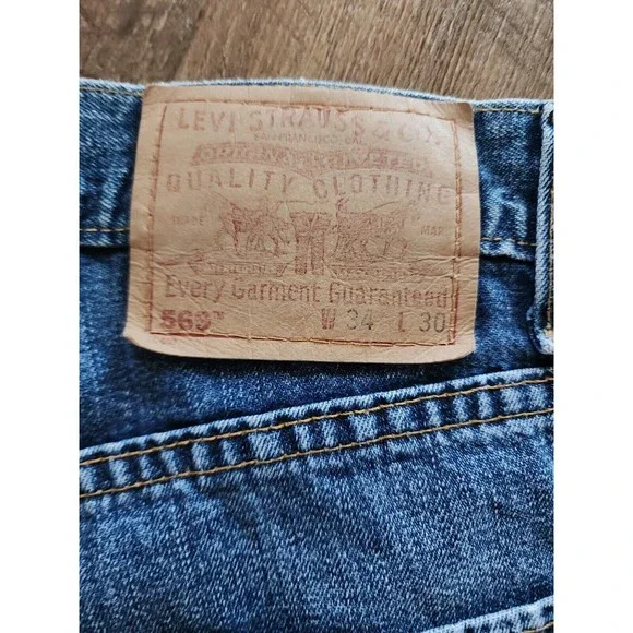 LEVI'S 569 Straight Leg High Rise Dark Wash Blue Denim Jeans Men's Size 34W 30L - Picture 8 of 9